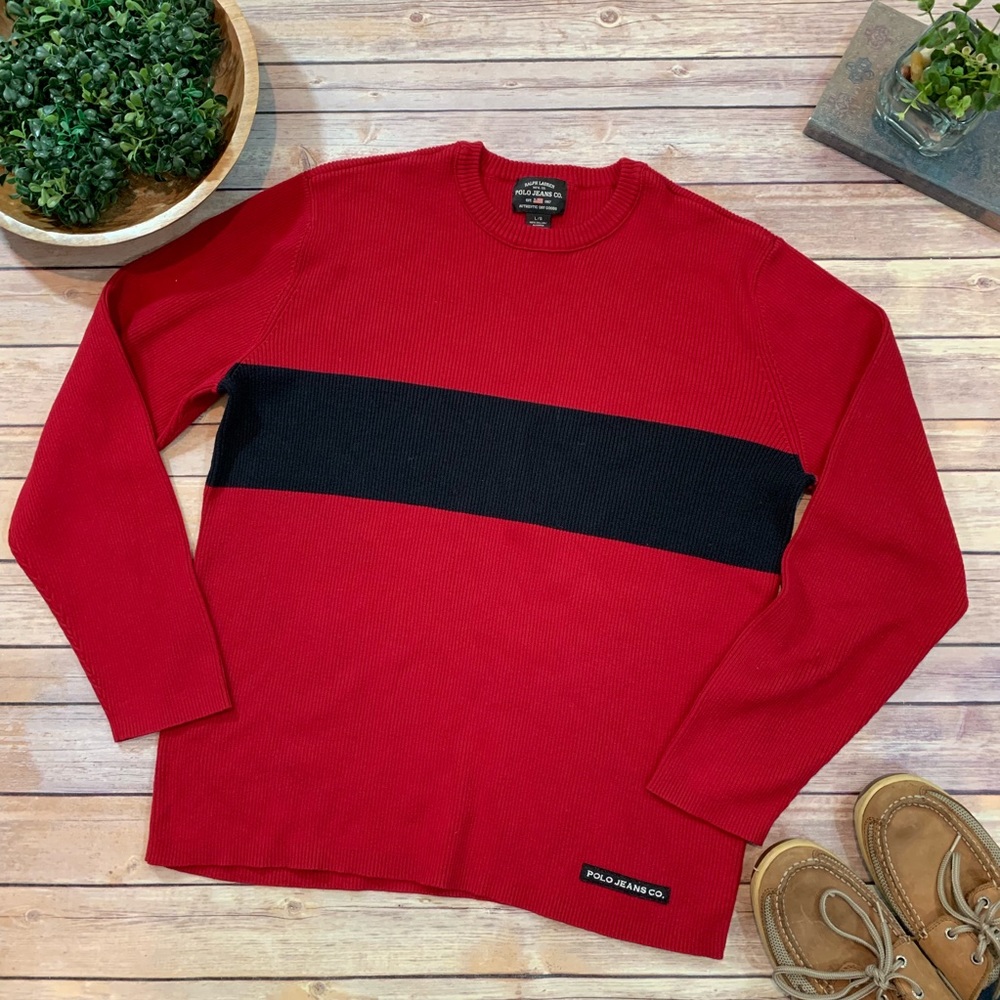 Size Large Vintage Polo Jeans Men’s Red Sweater